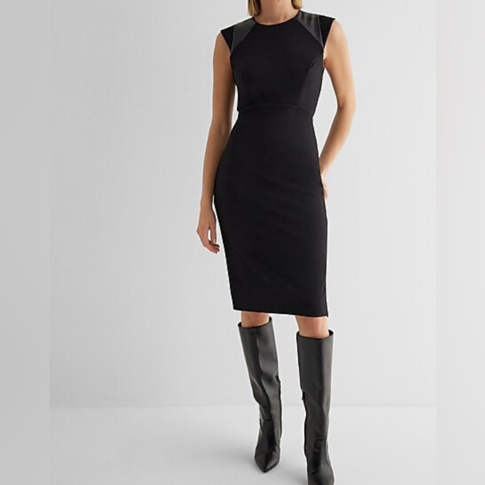 Express Black and Gray Sleeveless Dress with Faux Leather Detail